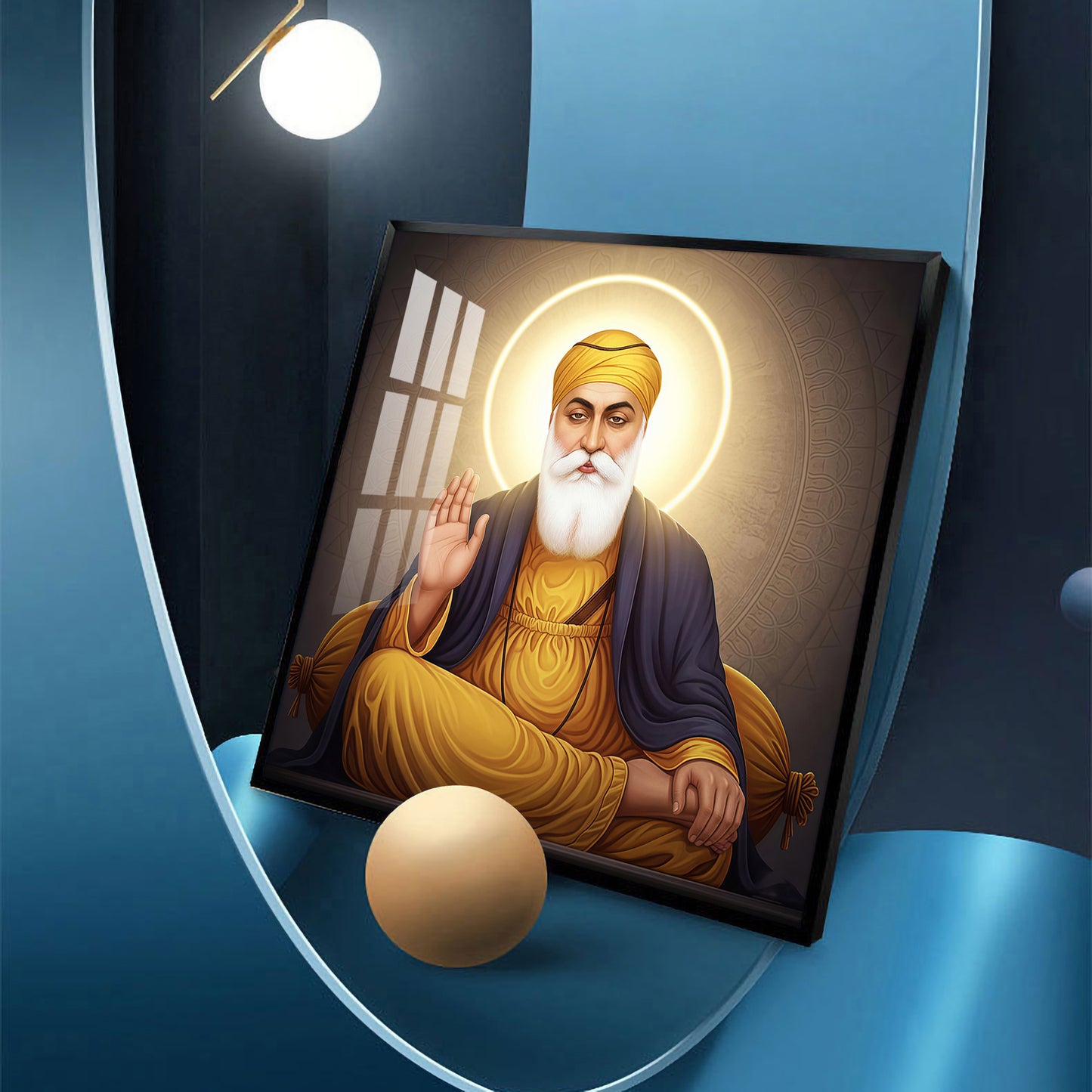 Shri Guru Nanak Dev Ji Glass Finish Square Wall Art