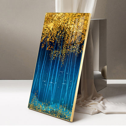 Golden Glade Glass Finish Vertical Wall Art