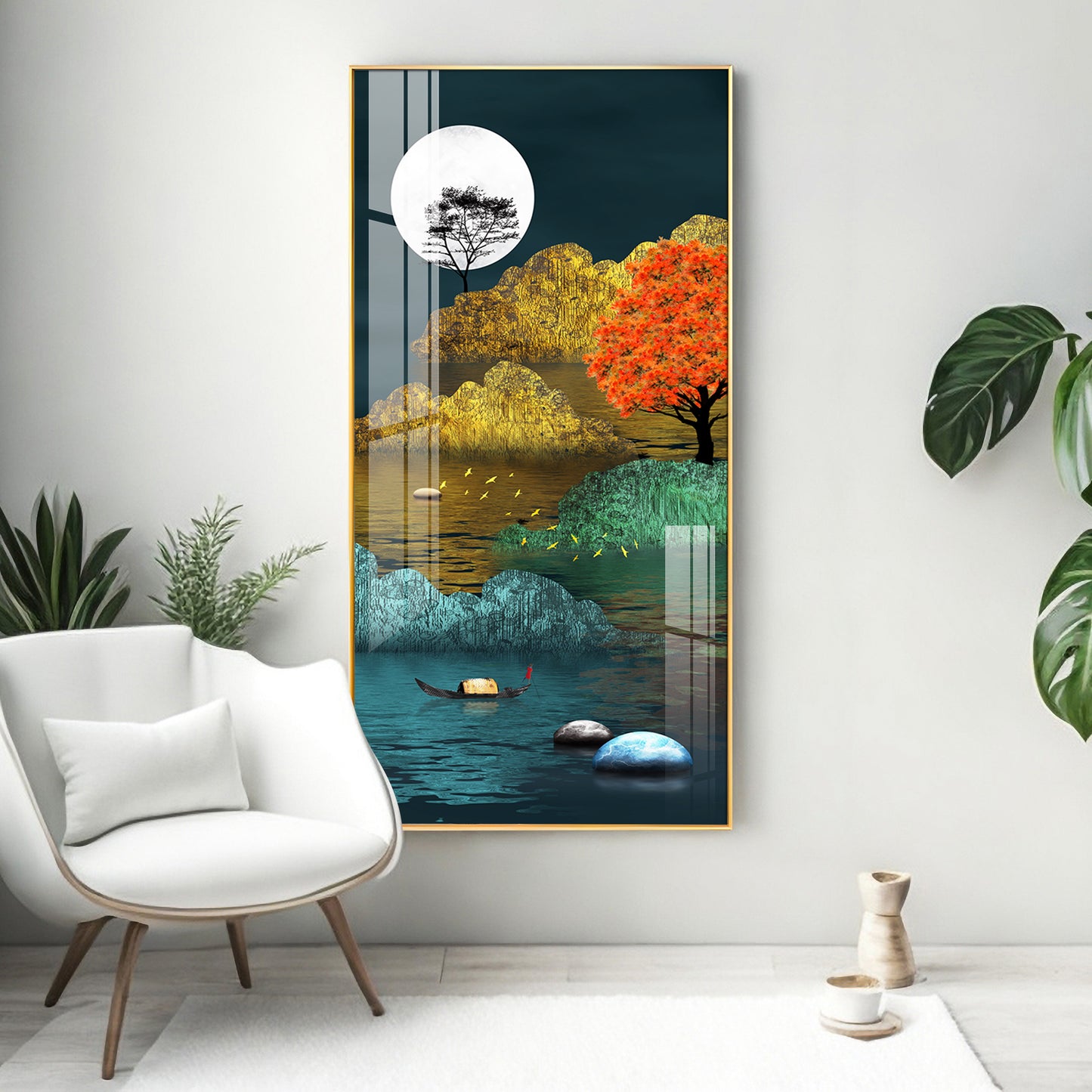 Tranquil Waterscape Glass Finish Vertical Wall Art