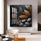 Leaves and Stones Glass Finish Square Wall Art