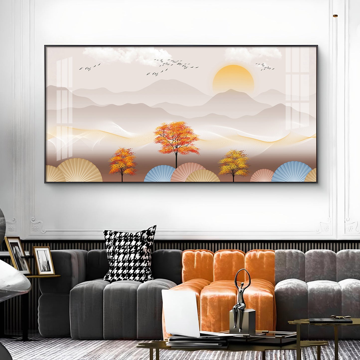 Tree With Mountains Glass Finish Horizontal Wall Art