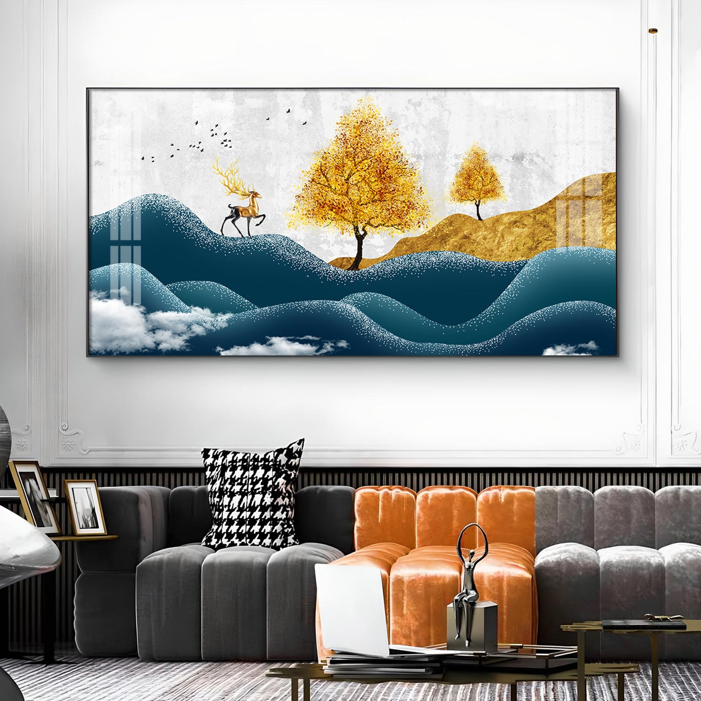 Deer In Forest Glass Finish Horizontal Wall Art