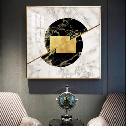 Gold-Infused Black Marble Glass Finish Square Wall Art