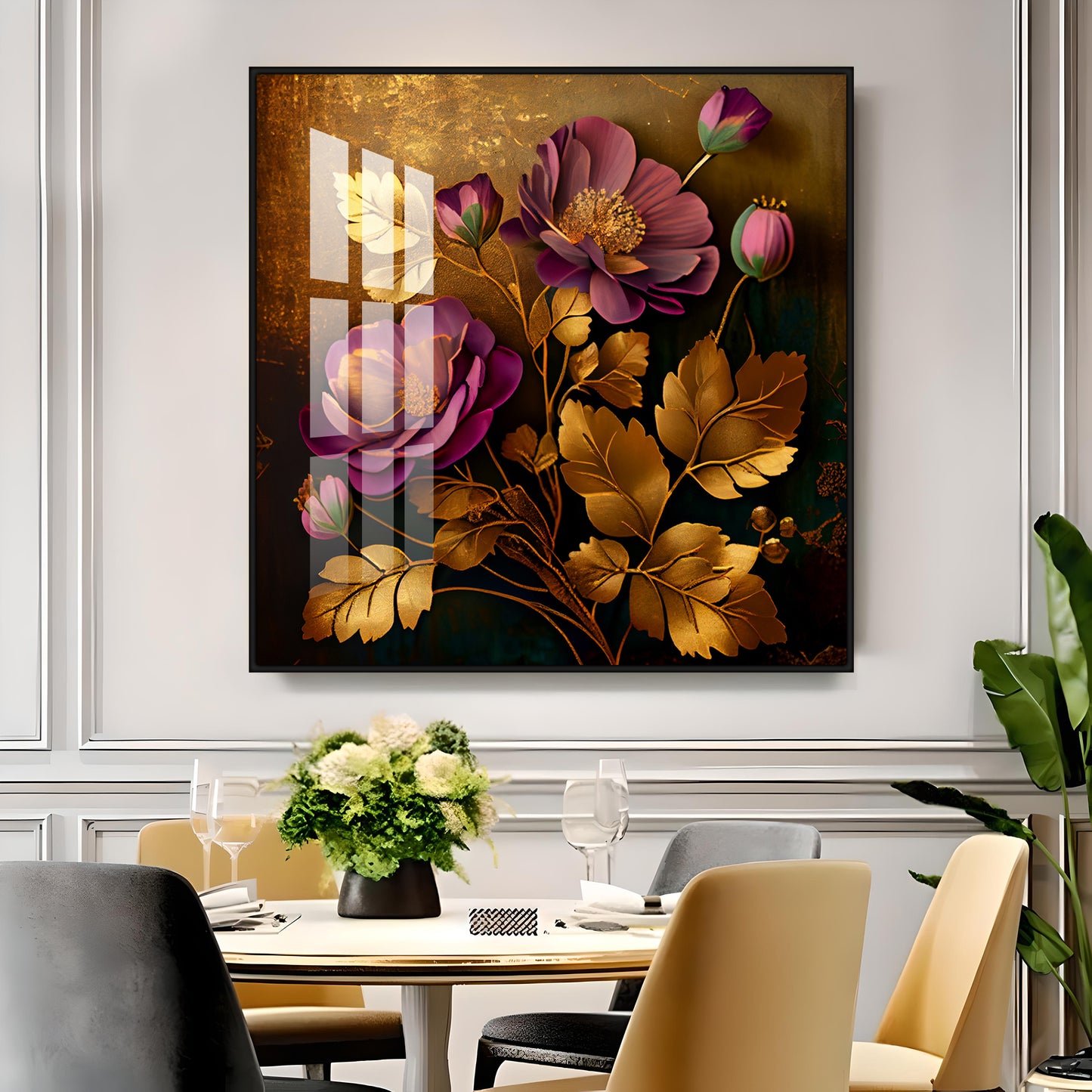 Petals in Harmony Glass Finish Square Wall Art