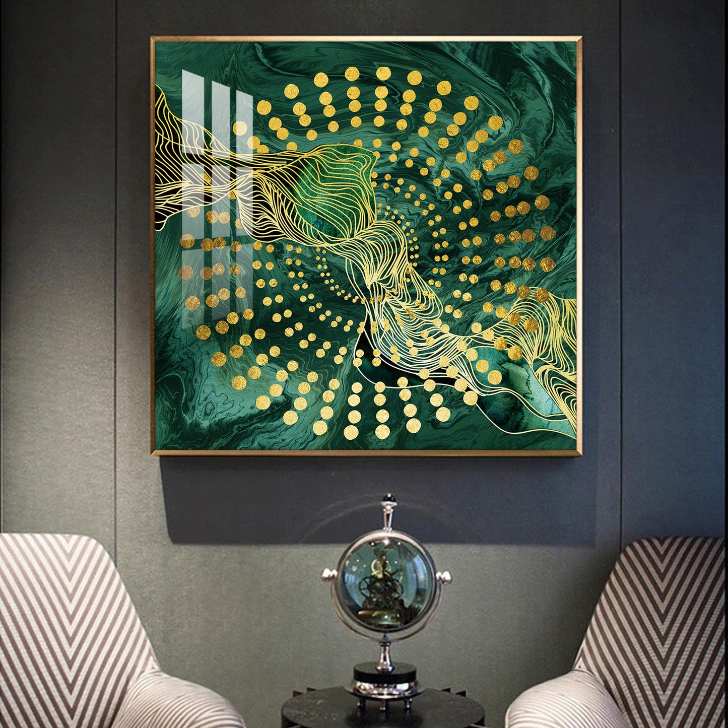 Emerald Abstraction Glass Finish Square Wall Art