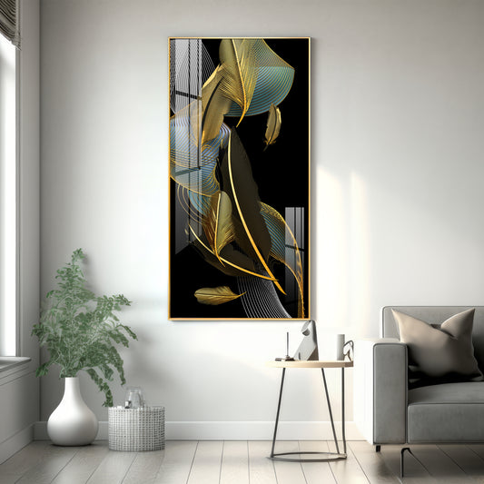Luxe Leaf Dance Glass Finish Vertical Wall Art