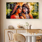 Loving Couple Radha and Krishna Glass Finish Horizontal Wall Art