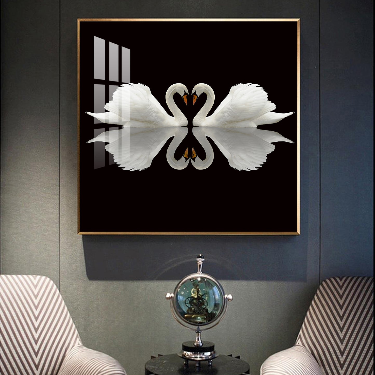 Ethereal Swan Mirage Glass Finish Square Wall Art