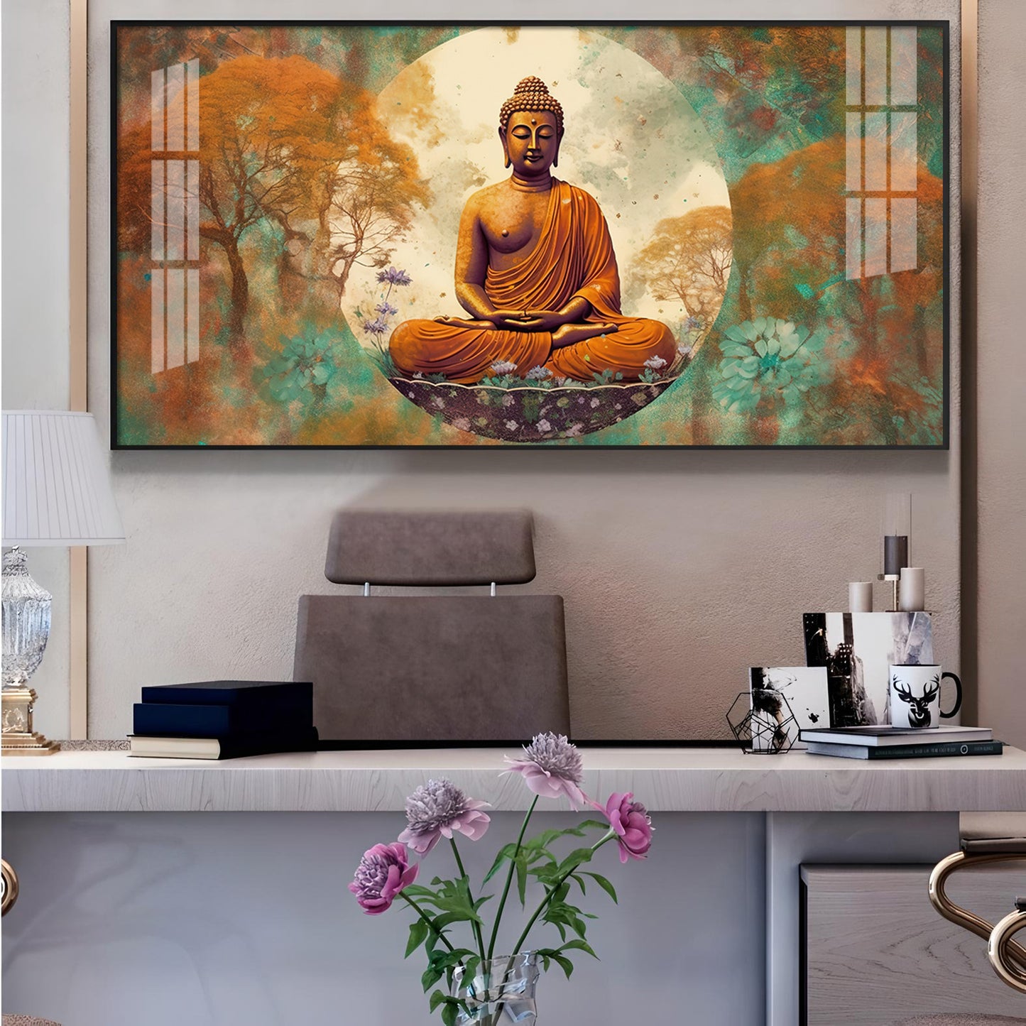 Ancient Buddha Glass Finish Horizontal Wall Art