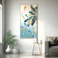 Majestic Blue-Gold Bird Glass Finish Vertical Wall Art