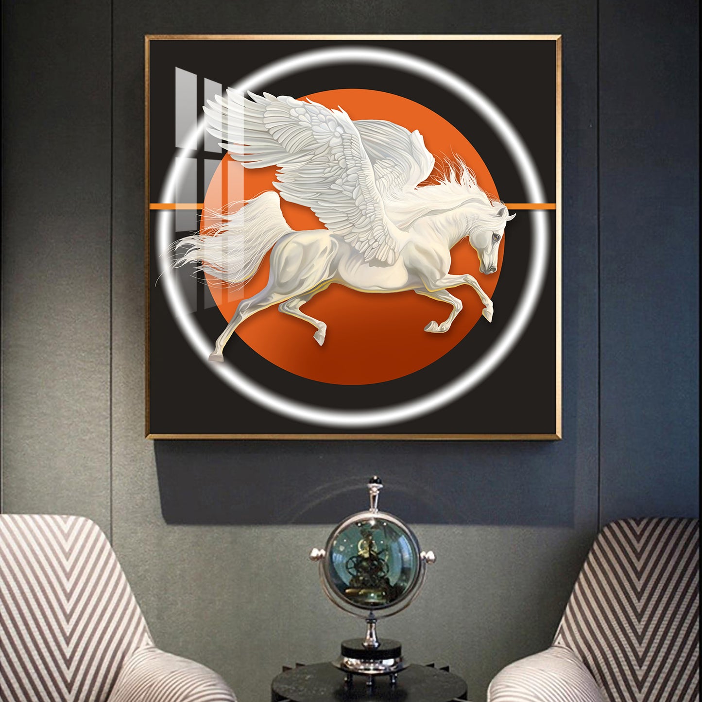 Ethereal Pegasus Glass Finish Square Wall Art