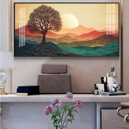 Majestic Sunlit Forest Glass Finish Horizontal Wall Art