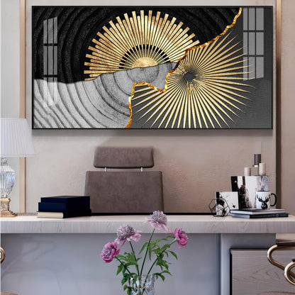 Golden Texture Fusion Glass Finish Horizontal Wall Art