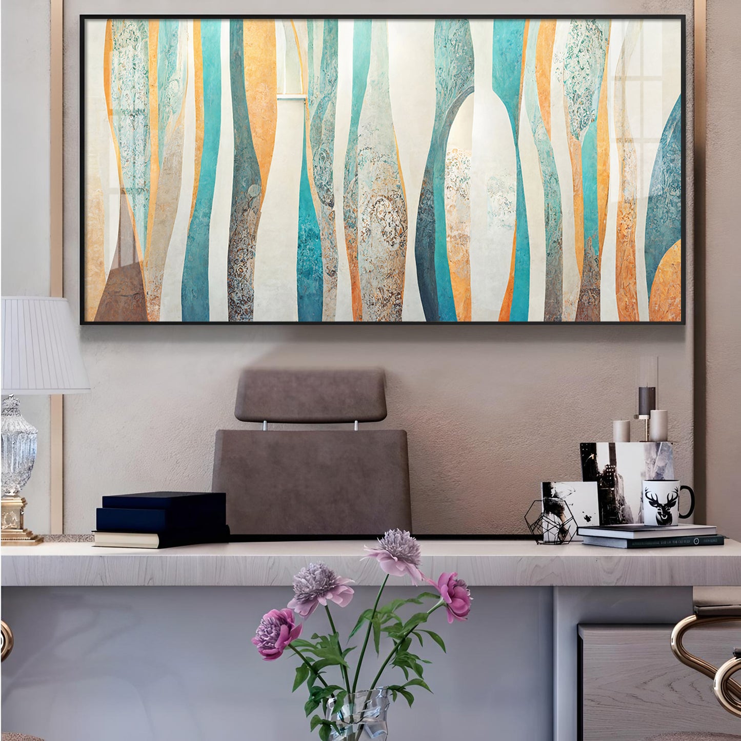 Abstract Colorfall Glass Finish Horizontal Wall Art