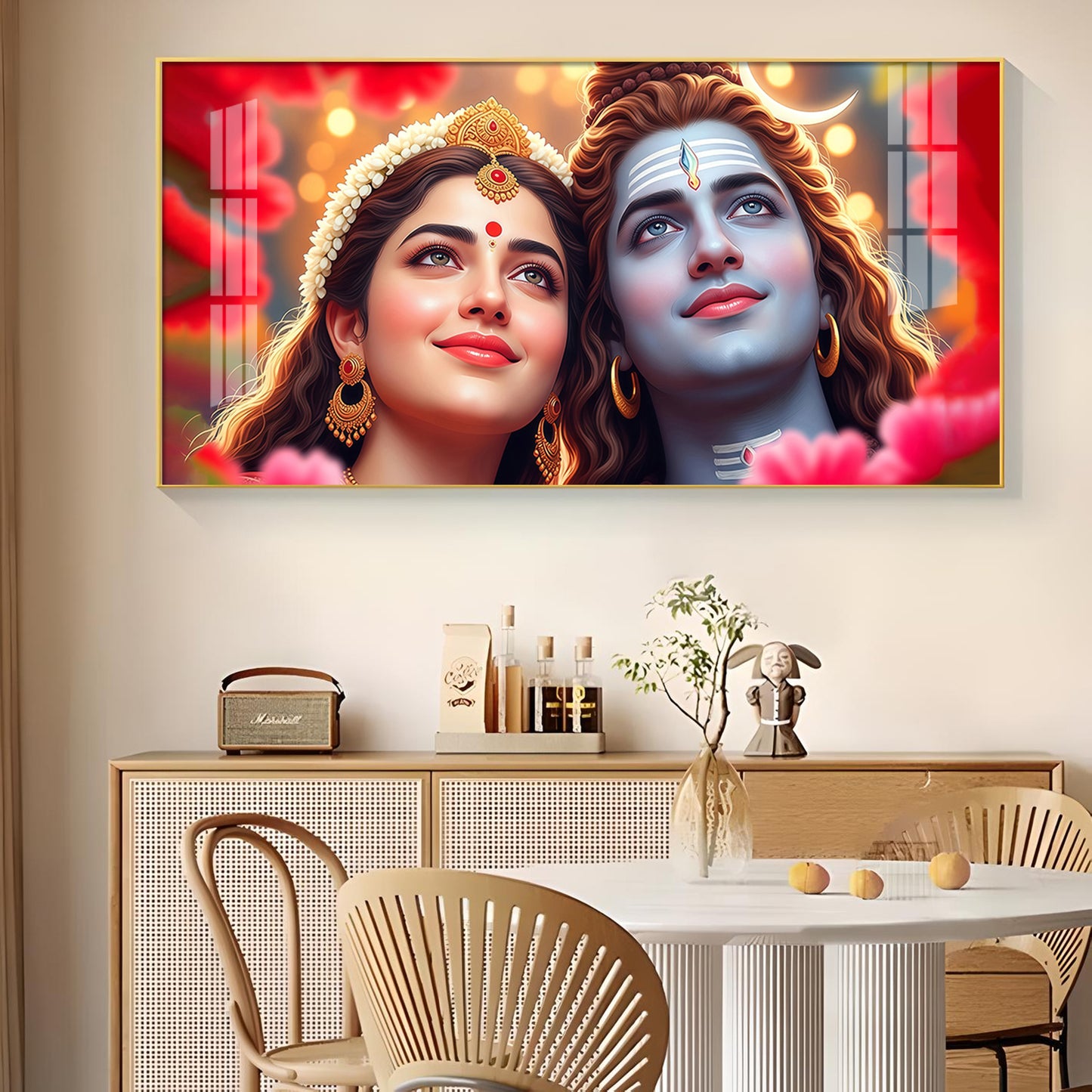 Lord Shiva and Parvati Glass Finish Horizontal Wall Art