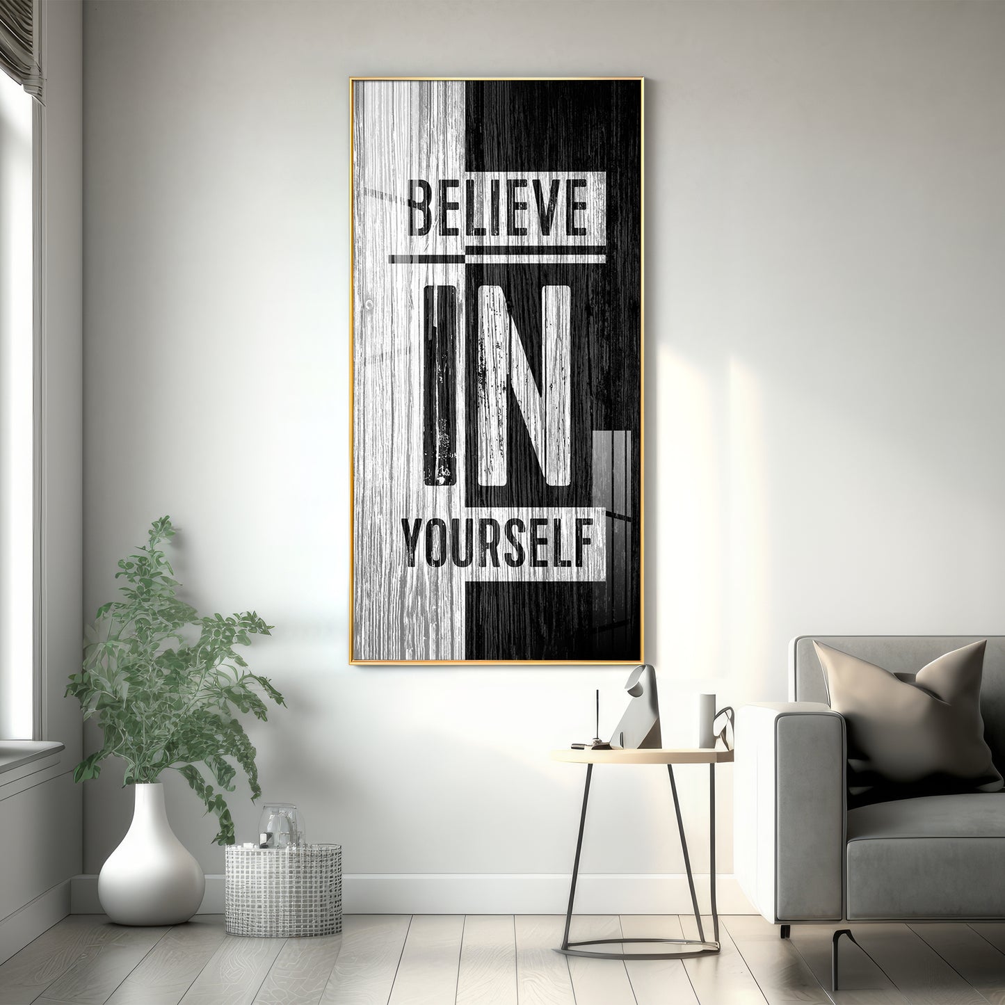 Believe In Yourself Motivational Glass Finish Vertical Wall Art