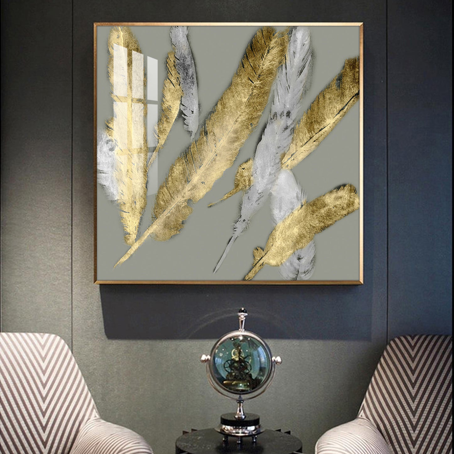 Feathered Elegance Glass Finish Square Wall Art