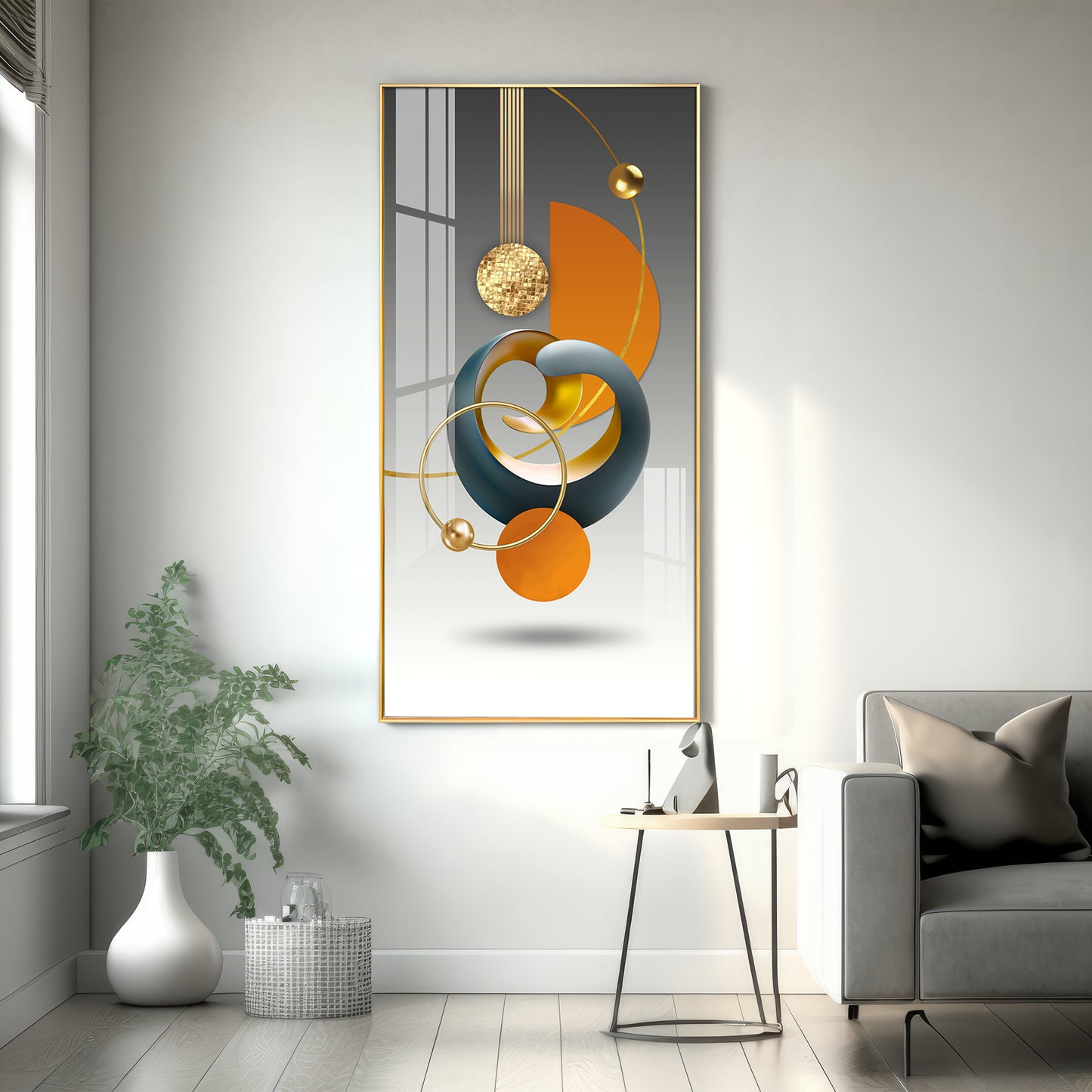 Abstract Geometry Glass Finish Vertical Wall Art