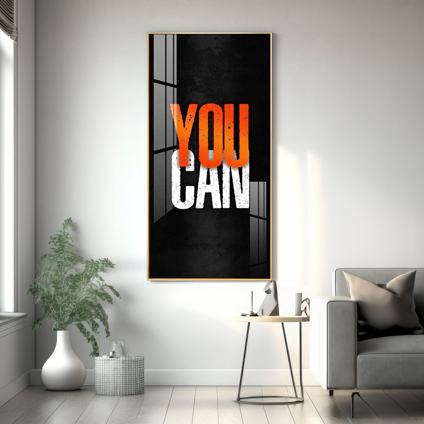 You Can Motivational Glass Finish Vertical Wall Art
