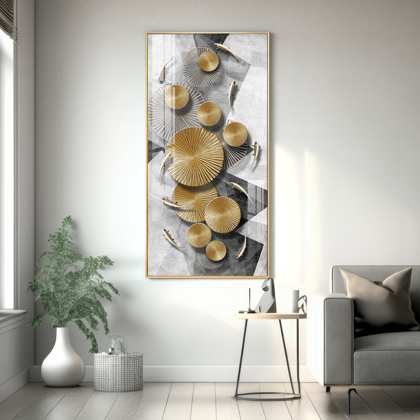 Opulent Whispers Glass Finish Vertical Wall Art