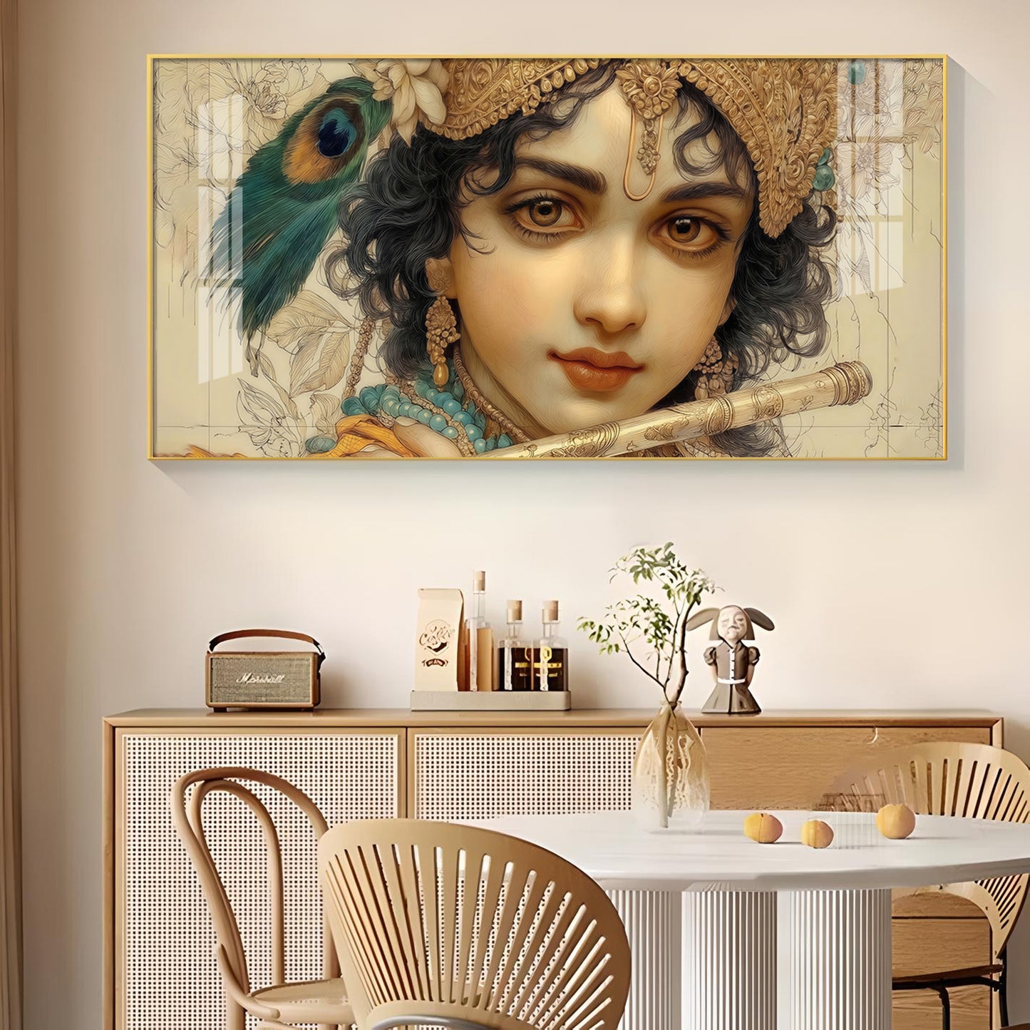 Shri Krishna Glass Finish Horizontal Wall Art