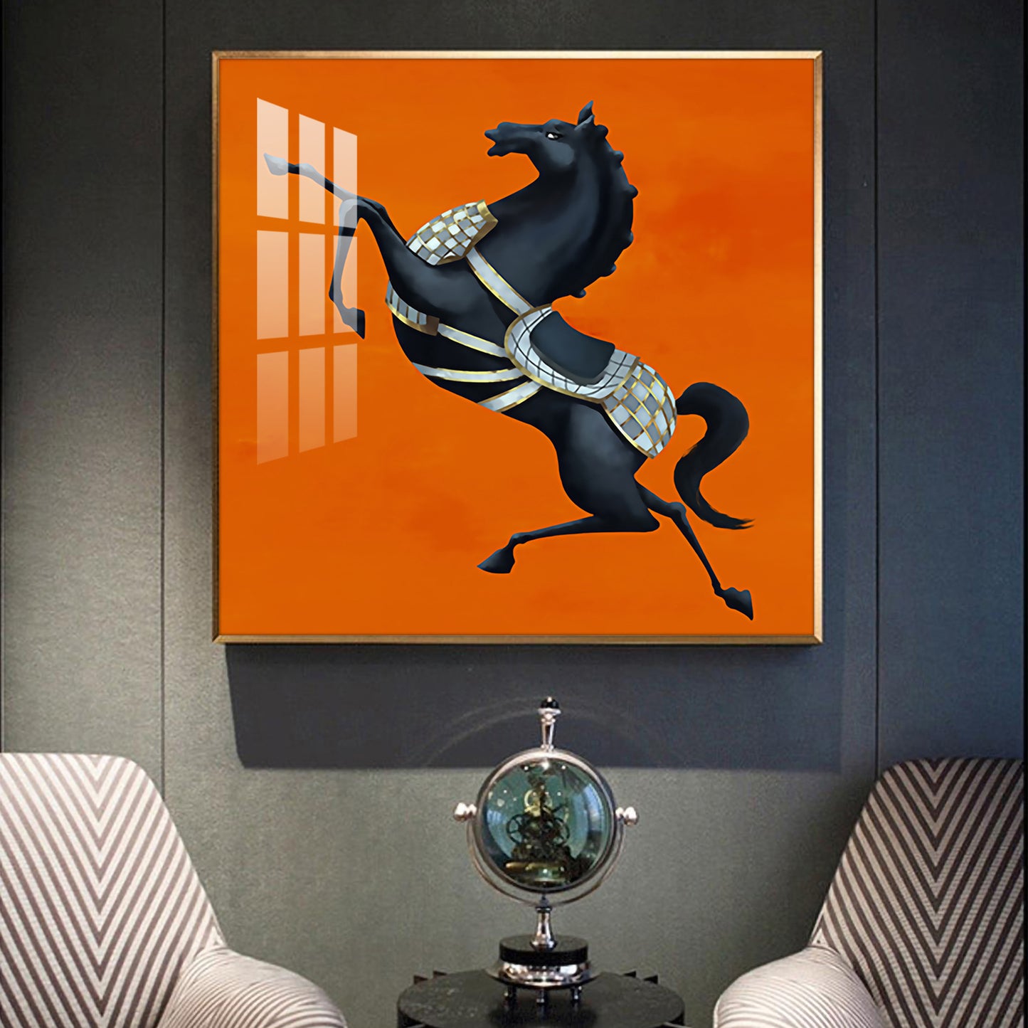 Jumping Horse Glass Finish Square Wall Art