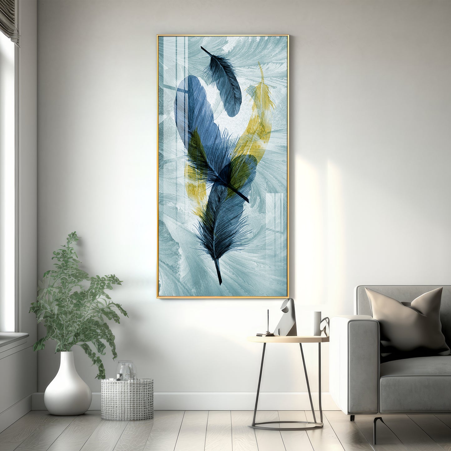 Celestial Plume Glass Finish Vertical Wall Art