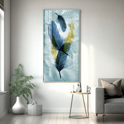 Celestial Plume Glass Finish Vertical Wall Art