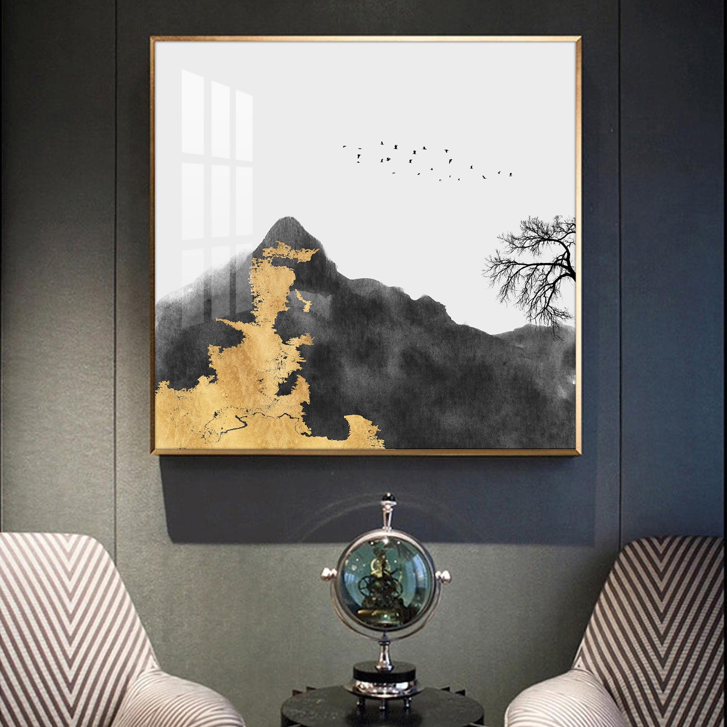 Golden Abyss Glass Finish Square Wall Art