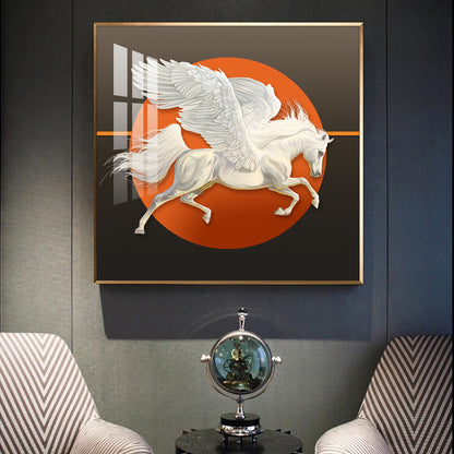 Aurora Pegasus Glass Finish Square Wall Art