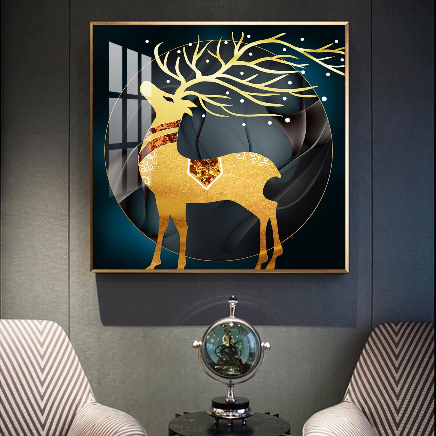 Ethereal Antlers Glass Finish Square Wall Art