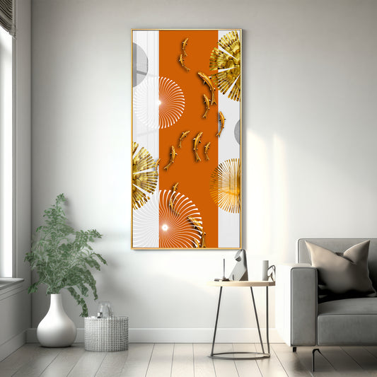 Orange And White Elegance Glass Finish Vertical Wall Art