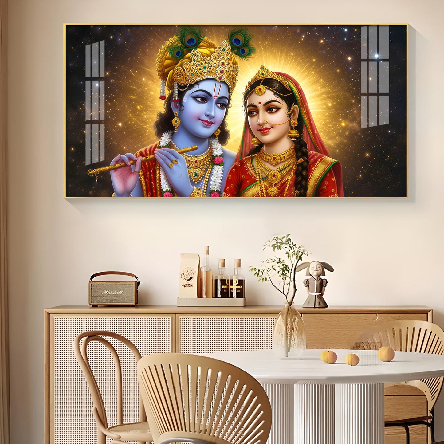 Sri Radhe Krishna Loving Charm Glass Finish Horizontal Wall Art