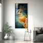 Golden Deer Jumping Glass Finish Vertical Wall Art