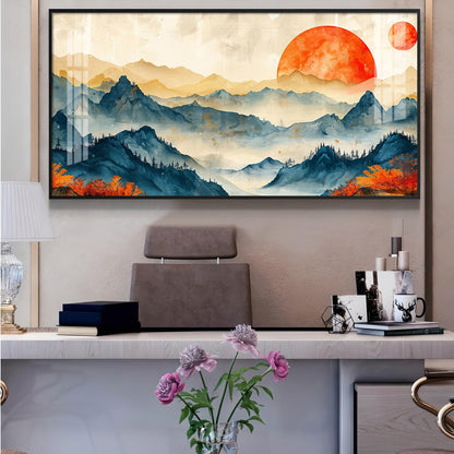 Sunrise In Mountains Glass Finish Horizontal Wall Art