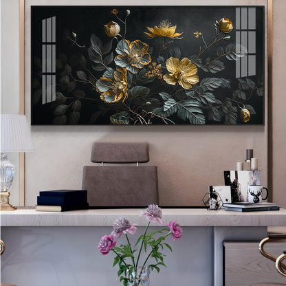 Amazing Flower Blooming Glass Finish Horizontal Wall Art