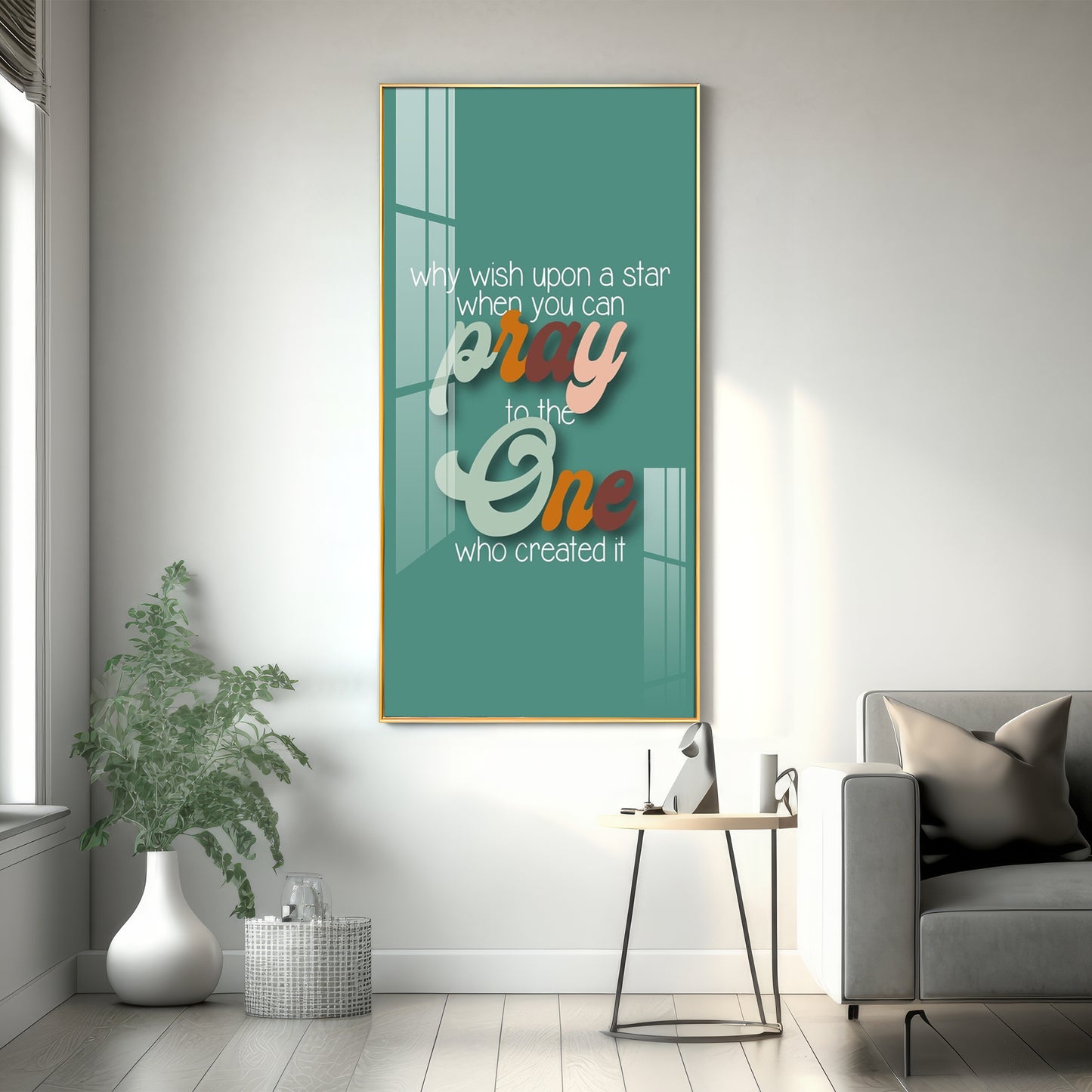 Pray To The One Motivational Glass Finish Vertical Wall Art