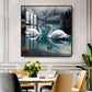 Graceful Swans in Water Glass Finish Square Wall Art