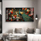 Peacock In Colorful Blossom Glass Finish Horizontal Wall Art