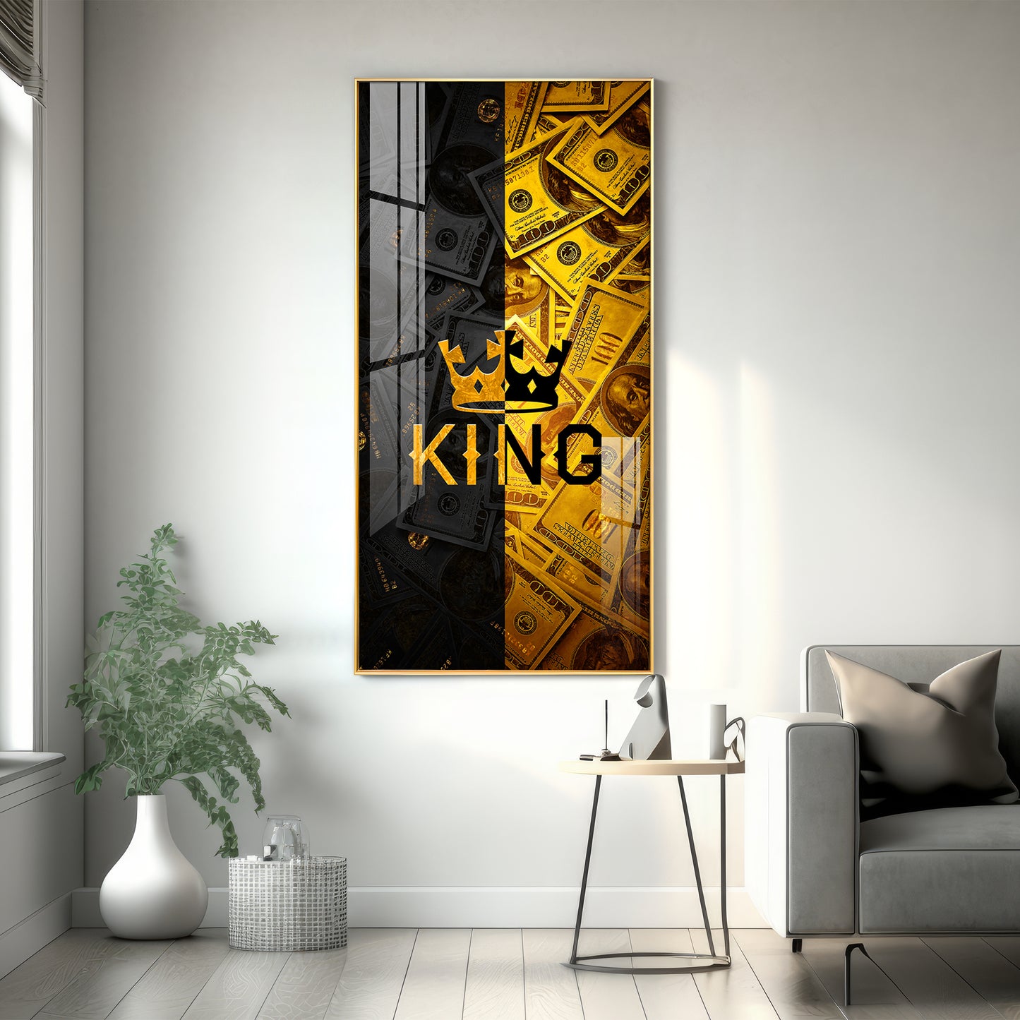 King Motivational Glass Finish Vertical Wall Art