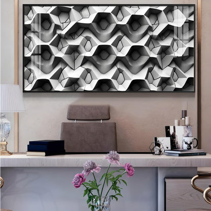 Beautiful Geometric Gray Background Glass Finish Horizontal Wall Art