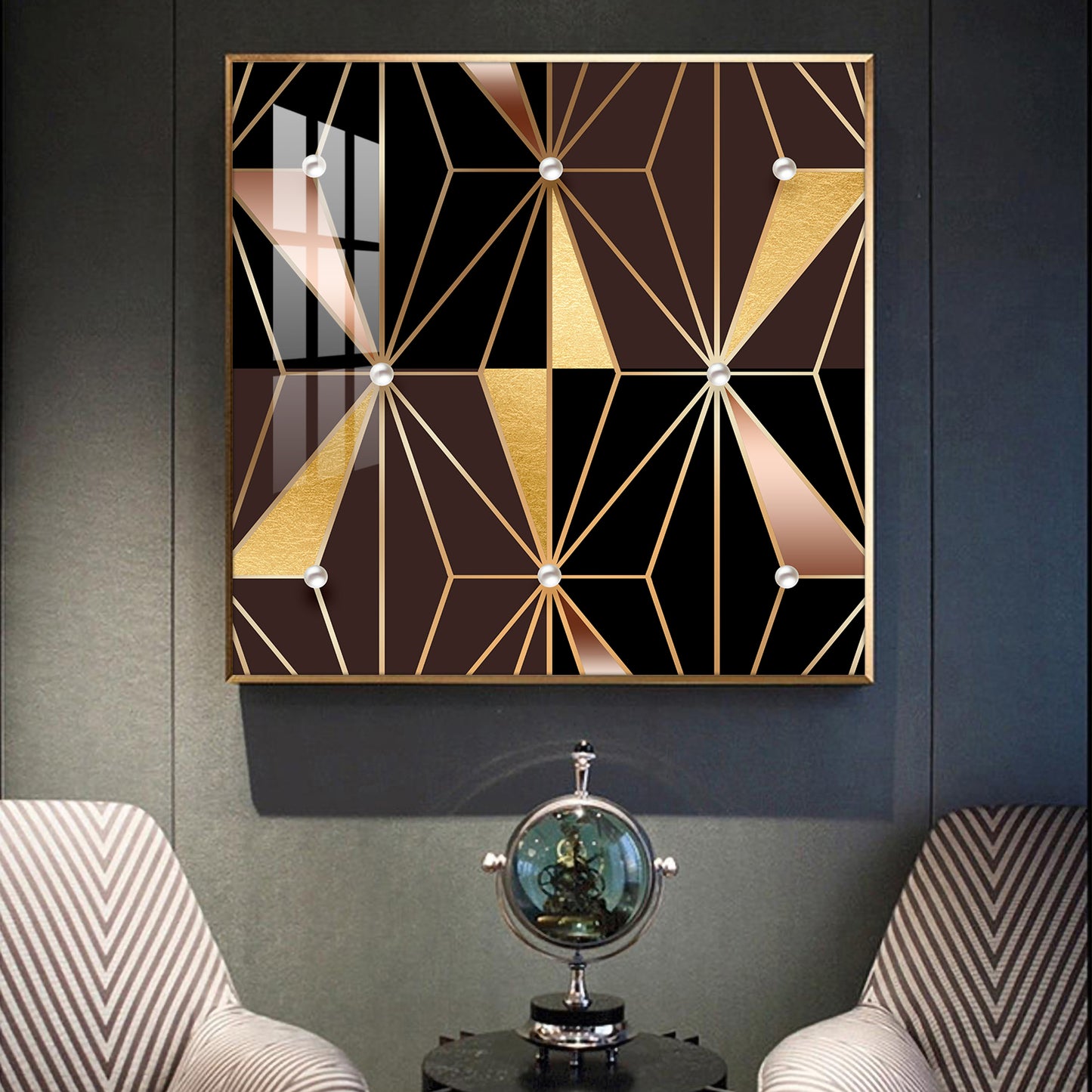 Geometric Glamour Glass Finish Square Wall Art