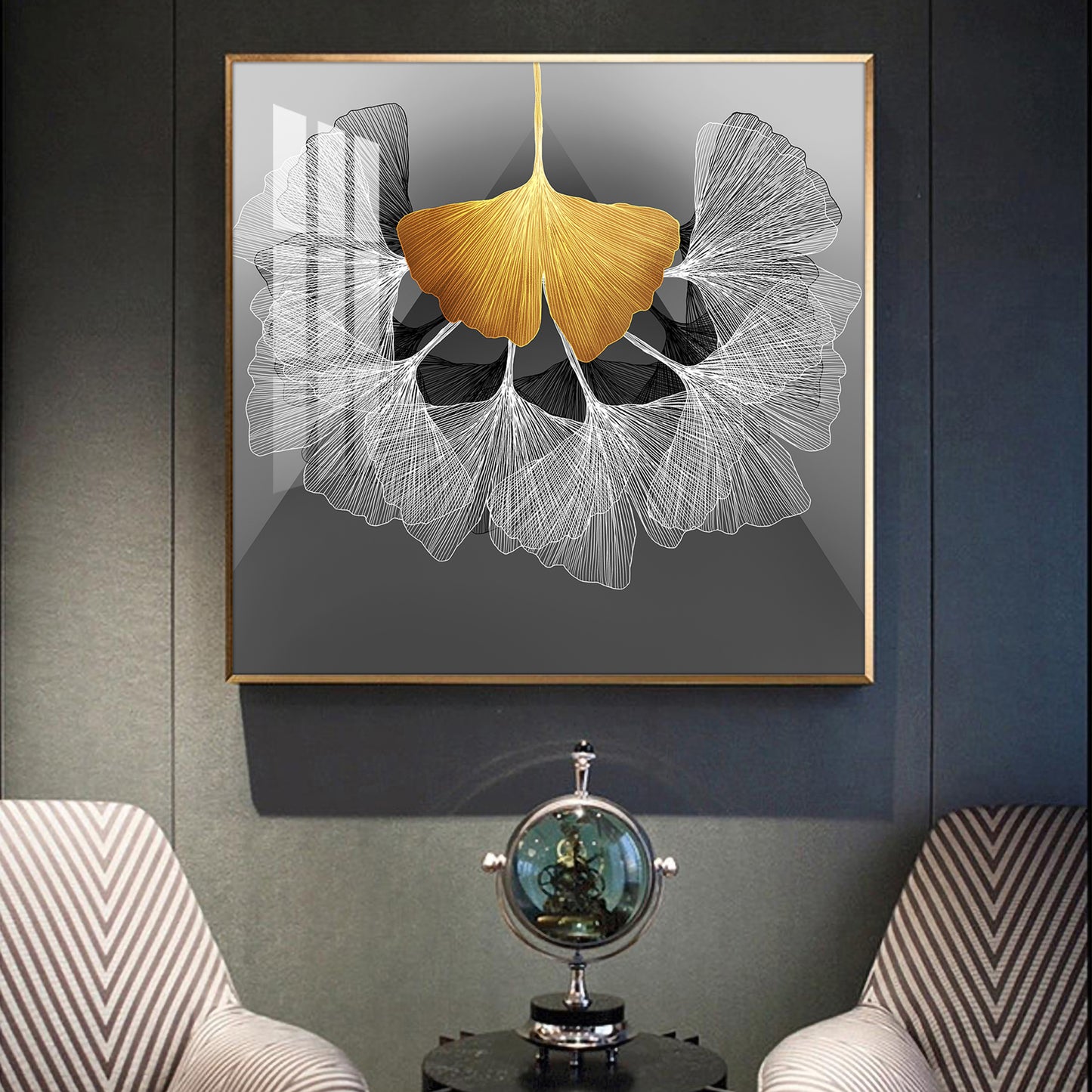 Ginkgo Leaf Glass Finish Square Wall Art