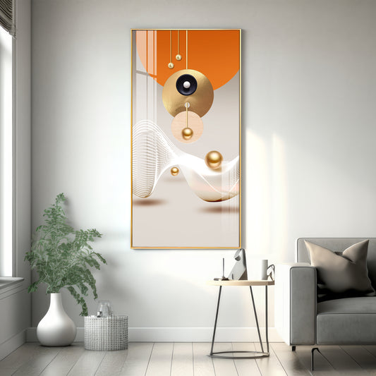Golden Circle Geometry Glass Finish Vertical Wall Art