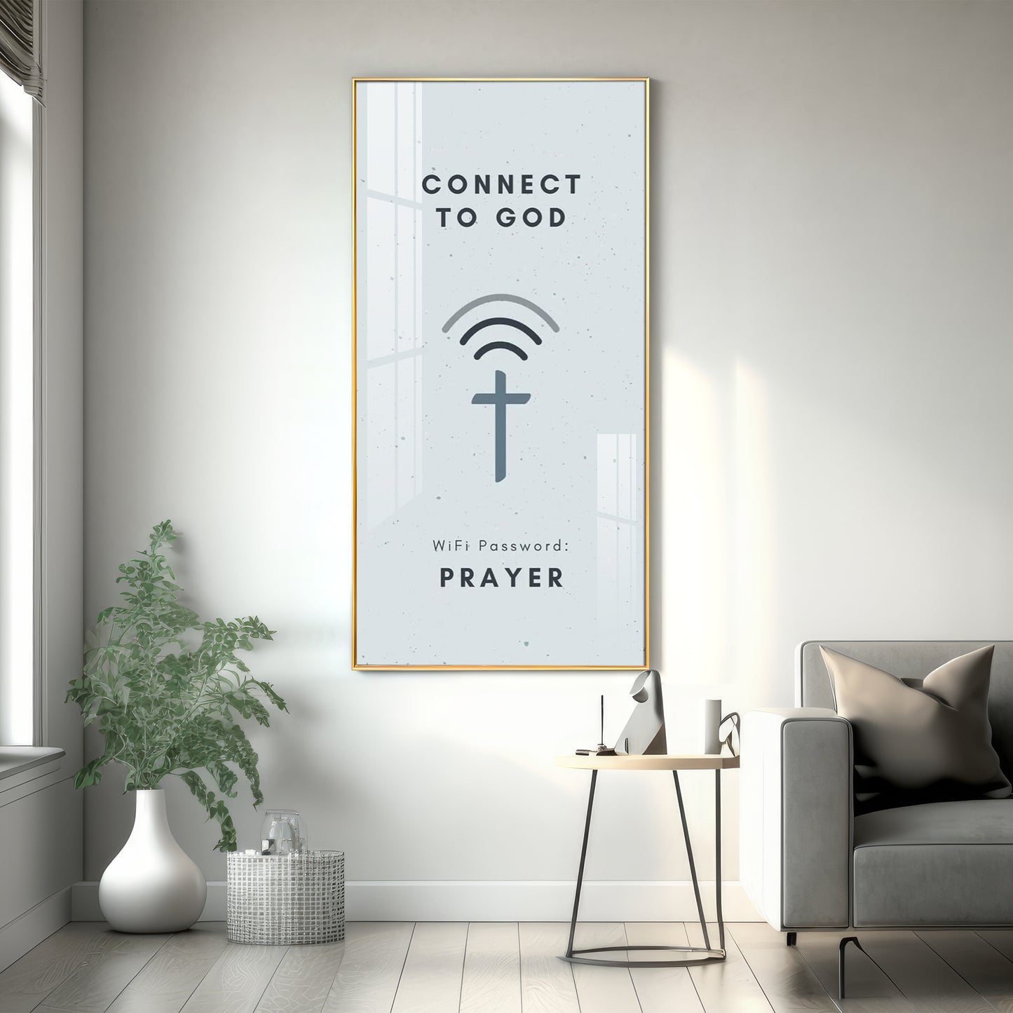 Connect To God Motivational Glass Finish Vertical Wall Art
