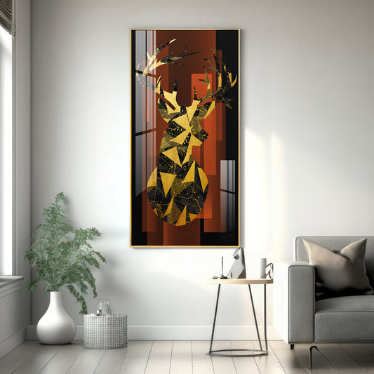 Abstract Deer Portrait Glass Finish Vertical Wall Art
