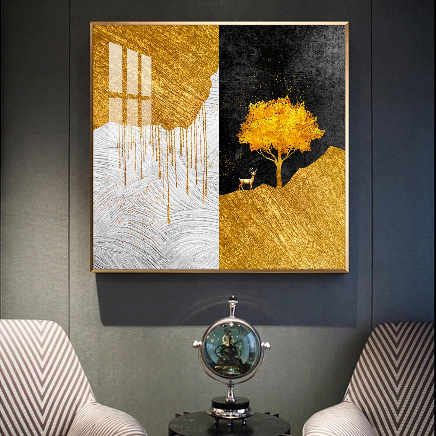 Tree of Gold Glass Finish Square Wall Art