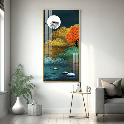 Tranquil Waterscape Glass Finish Vertical Wall Art