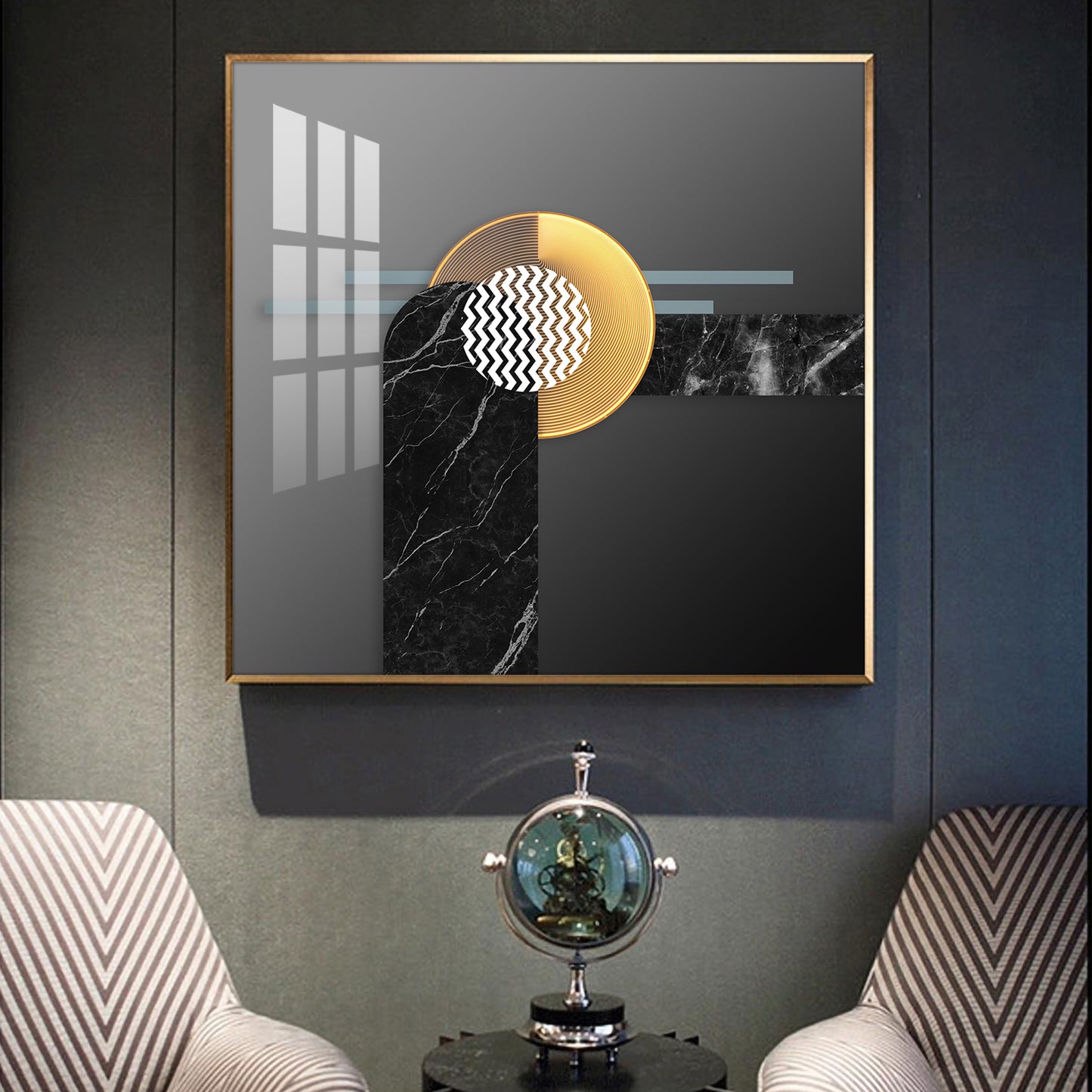 Black and Gold Glass Finish Square Wall Art