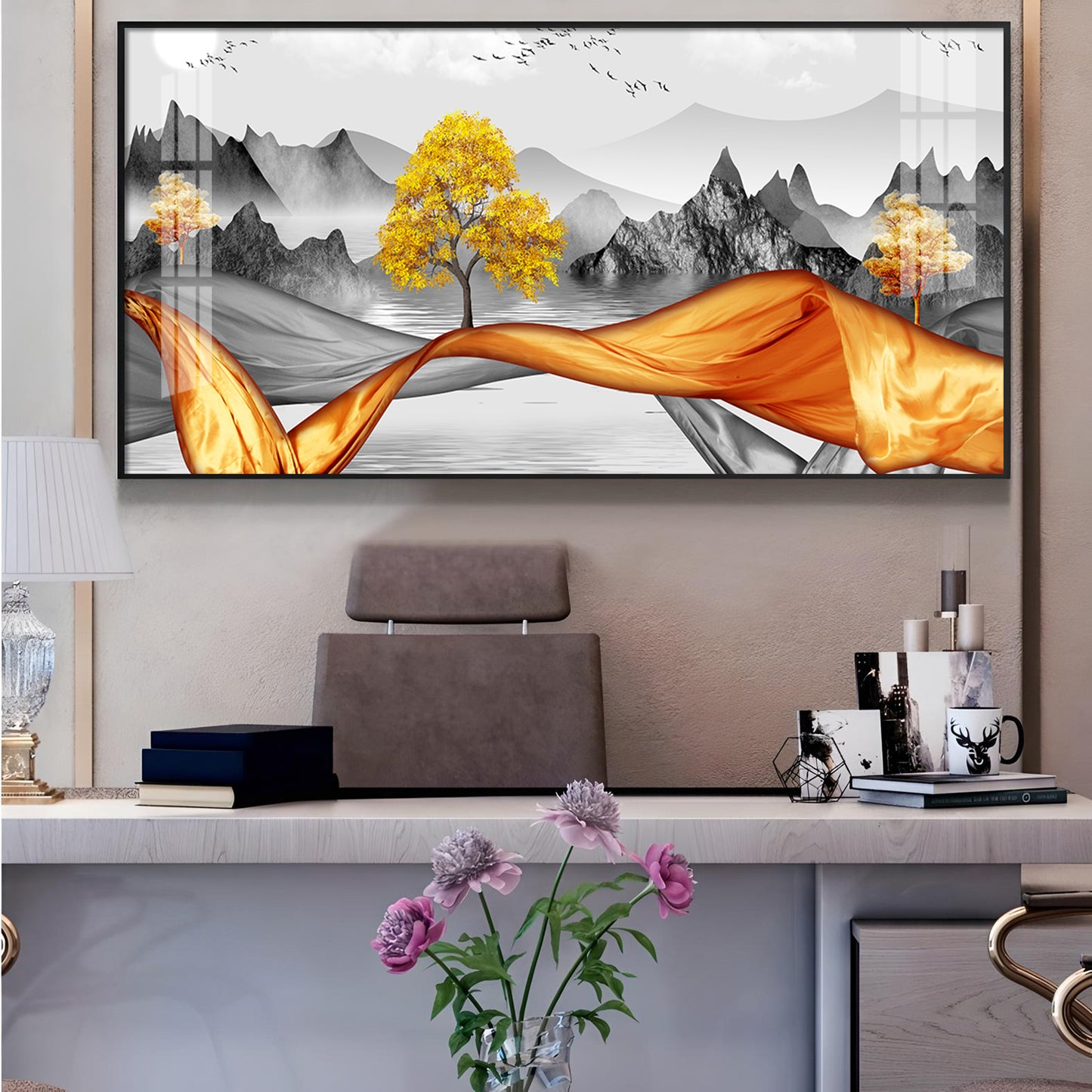 Autumnal Elegance Glass Finish Horizontal Wall Art